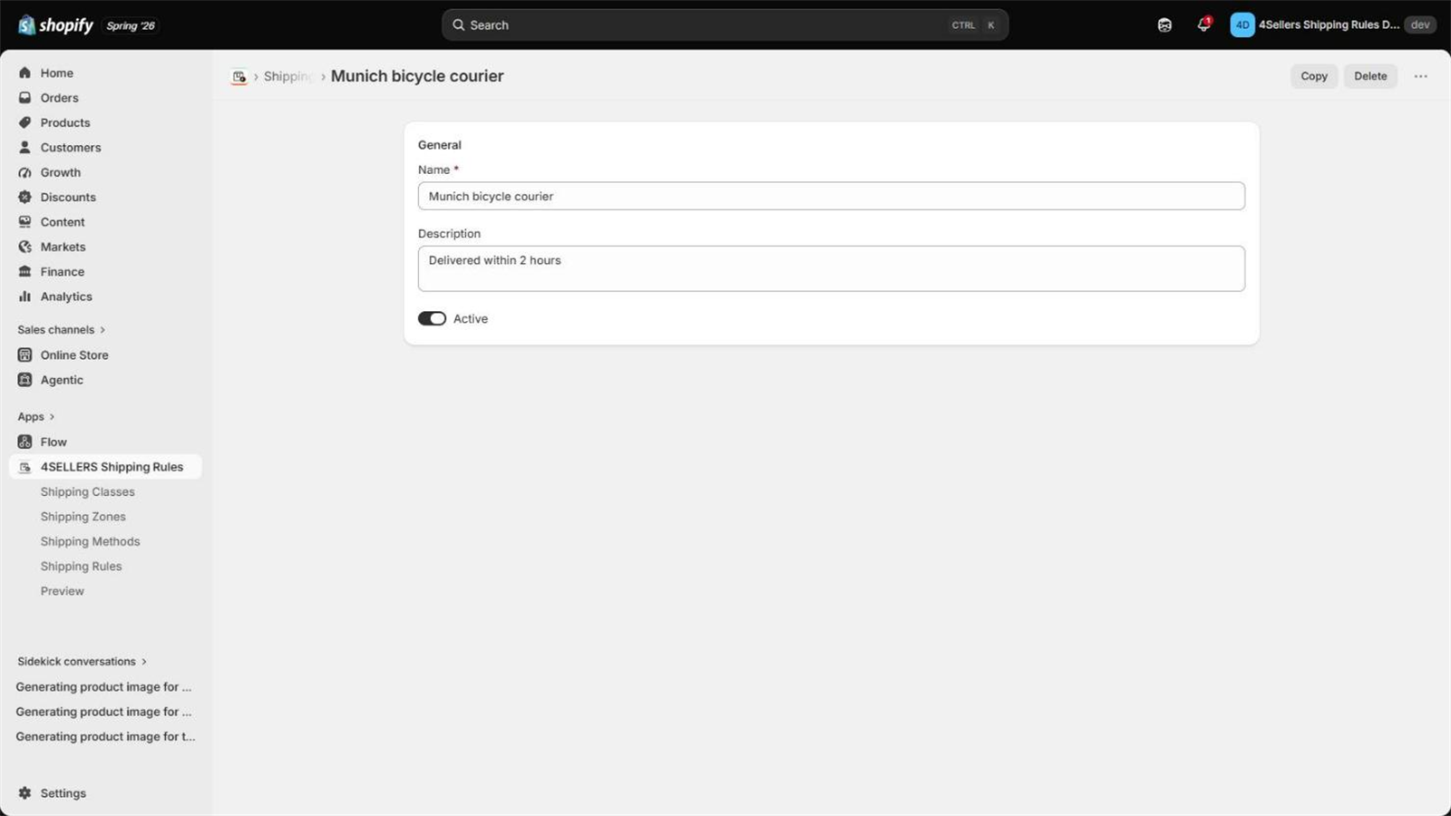 Creating a new shipping method