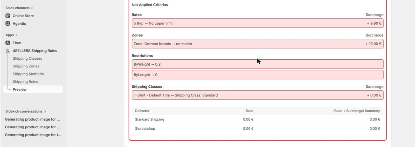 Preview showing the criteria a rule failed on, with the compared values