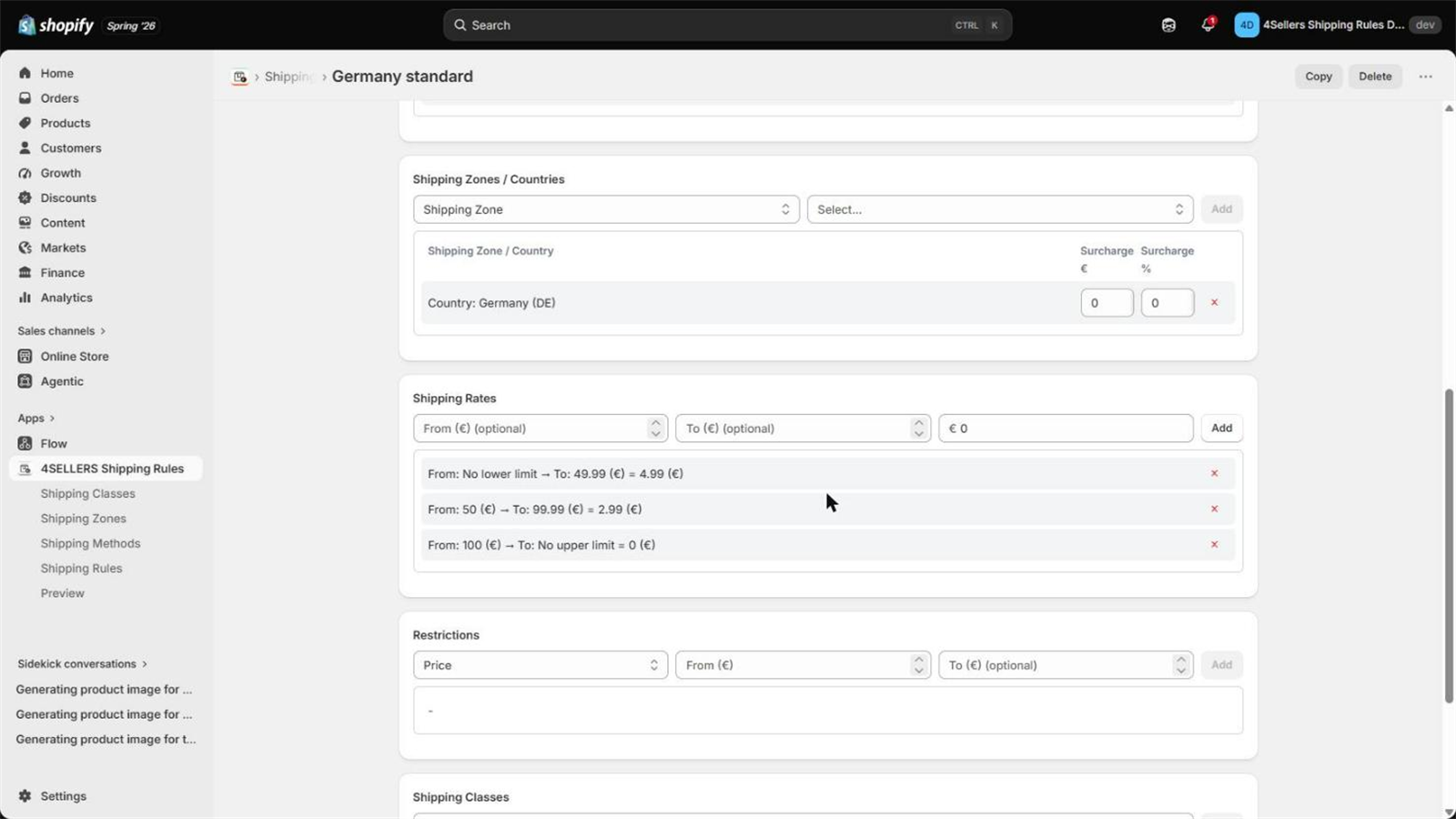 Those three tiers as they look in the rule editor, below the destinations of the rule