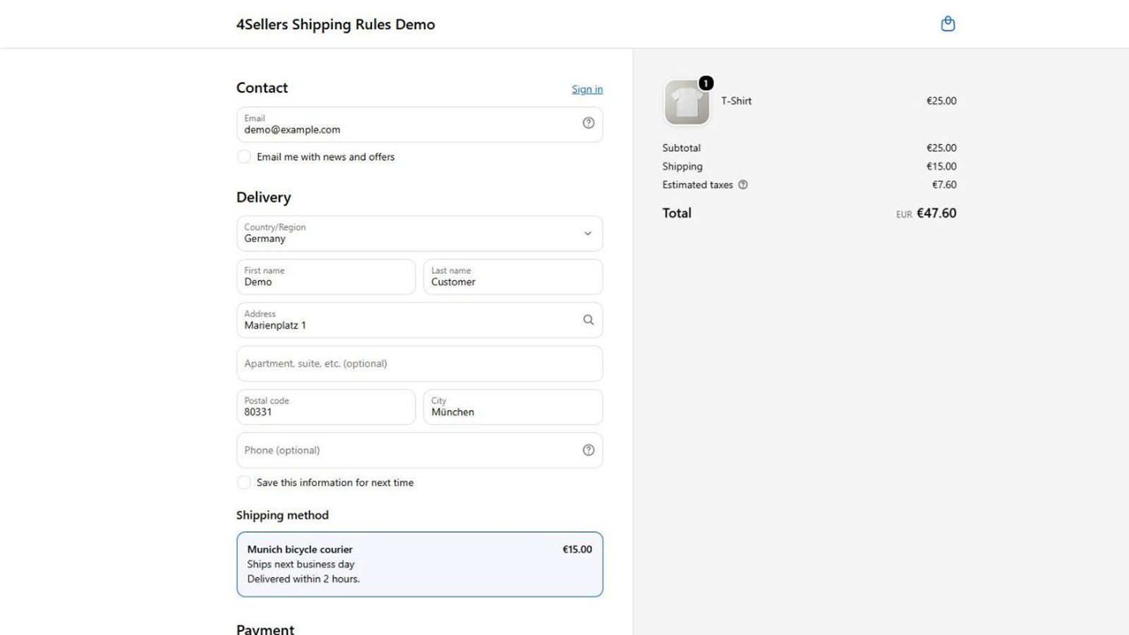 Die Methode im Checkout des Shops